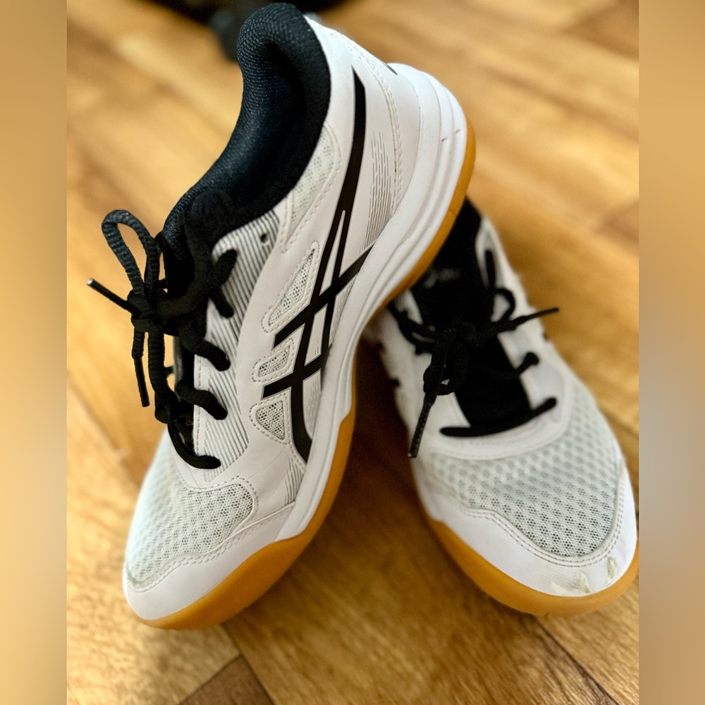 White and Black Athletic Shoes with Gum Sole